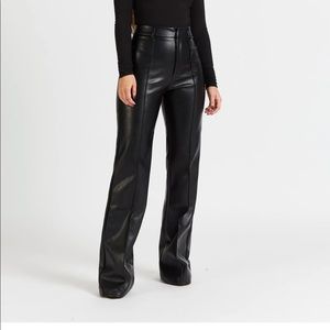 Because of Alice BOA Black Wide Leg Leather Trousers